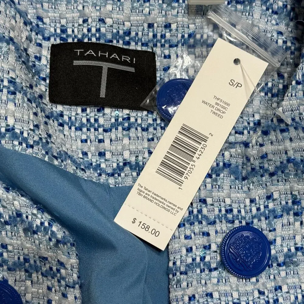 Tahari Blue Tweed Jacket | Sz S/P - Picture 4 of 6